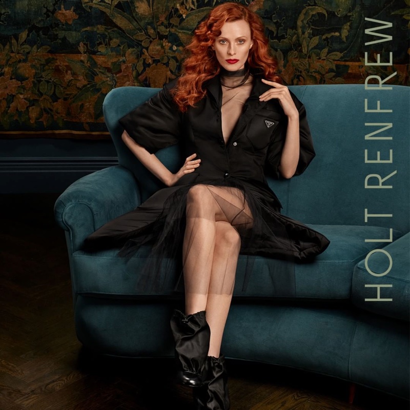 Model Karen Elson wears Prada look in Holt Renfrew fall-winter 2018 campaign