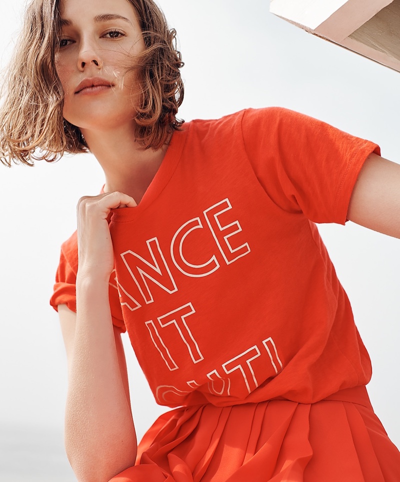 J. Crew Dance It Out T-Shirt and Double-Pleated Midi Skirt