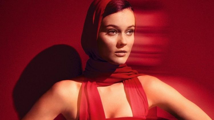 Jac Jagaciak Models Red-Hot Looks in Harper's Bazaar Germany