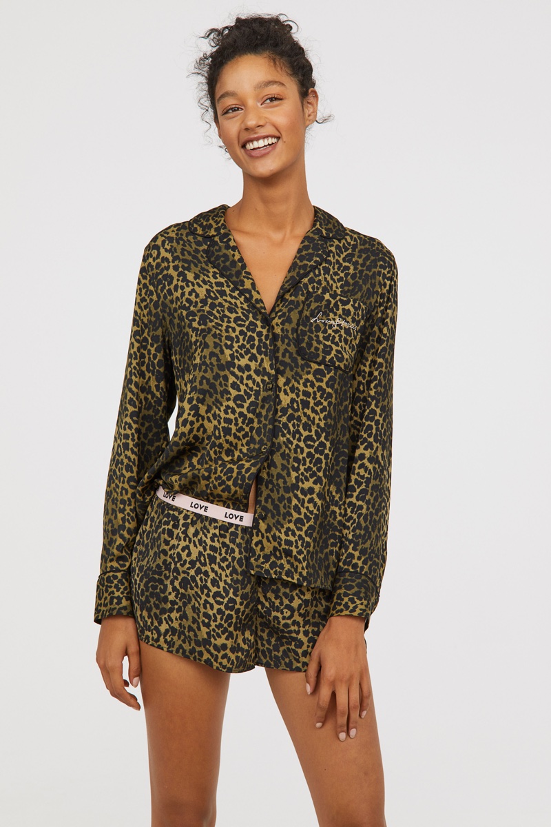 Love Stories x H&M Patterned Satin Pajamas in Leopard Print $49.99