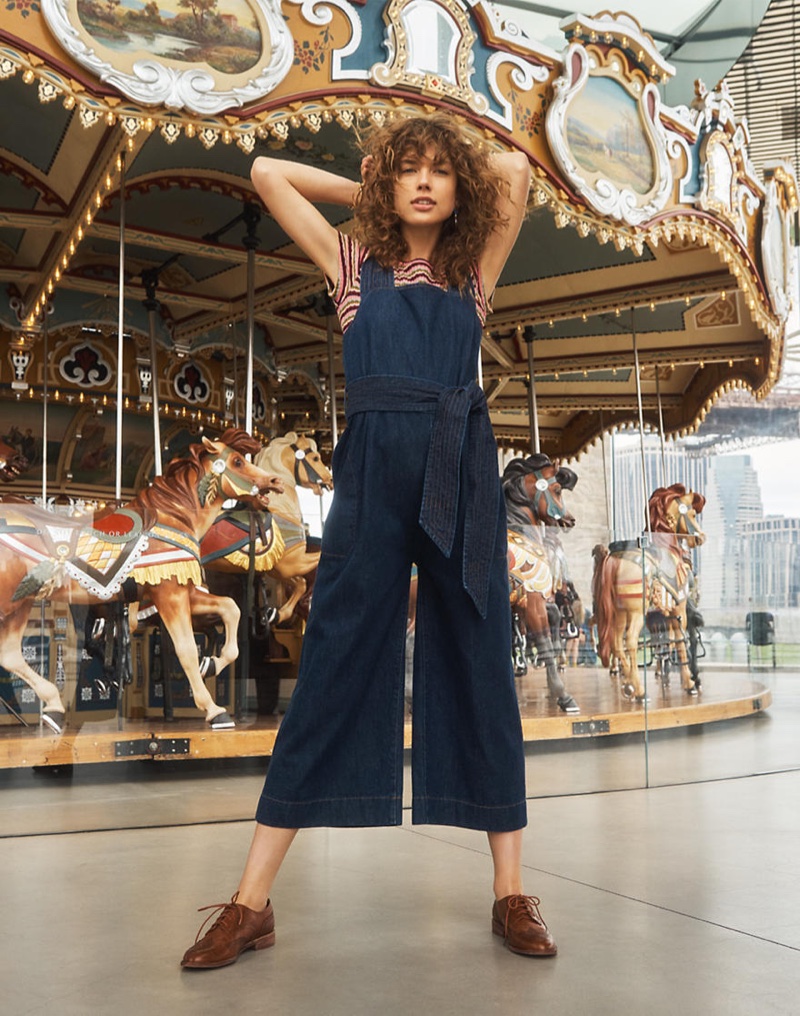 Madewell x Karen Walker Taken Denim Jumpsuit, Madewell Ribbed Baby Tee in Stripe and The Juliette Oxford