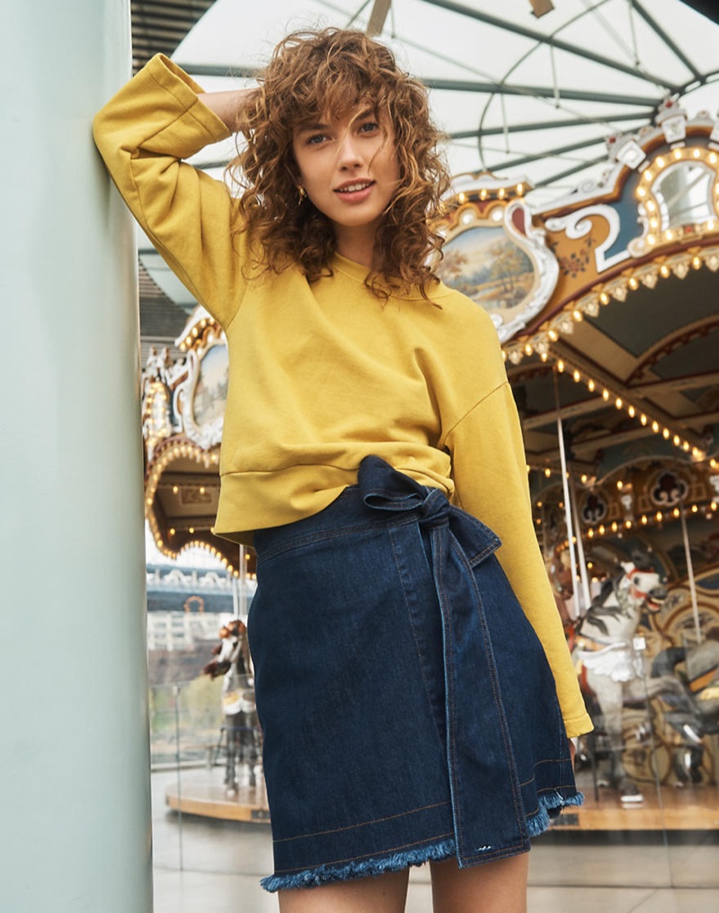 Madewell x Karen Walker Garment-Dyed Sweatshirt and Denim Killick Skirt