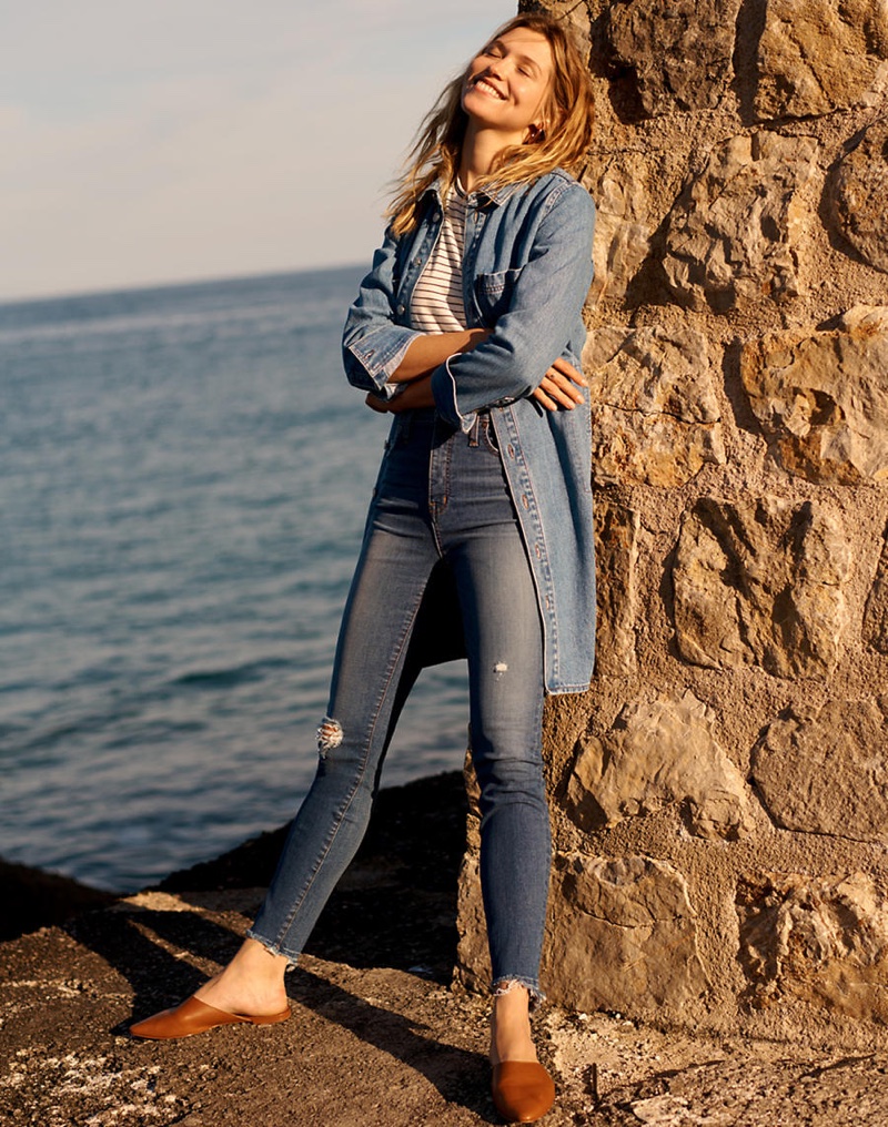 Madewell Whisper Cotton Ringer Tee in Damien Stripe and 10" High-Rise Skinny Jeans: Drop Step-Hem Edition