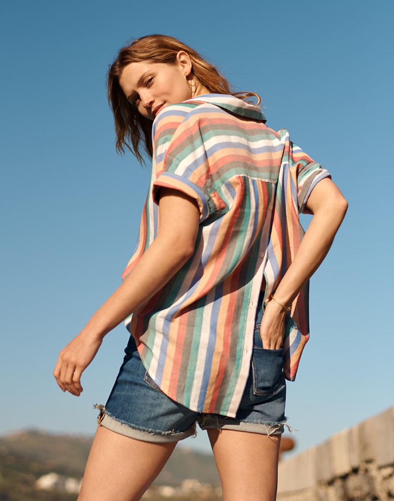 Madewell Courier Button-Back Shirt in Festival Stripe