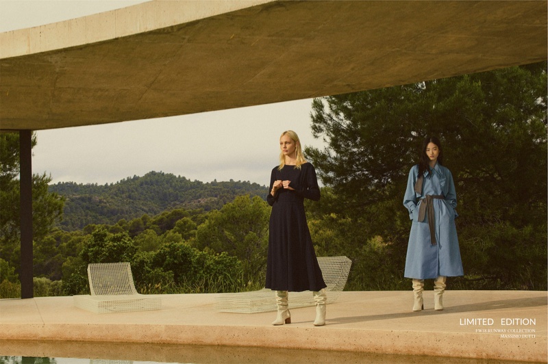 Sasha Pivovarova and Hyunji Shin pose for Massimo Dutti fall-winter 2018 limited edition collection