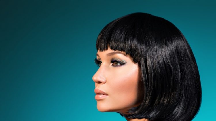 Model with Black Bob Hairstyle and Glamorous Makeup