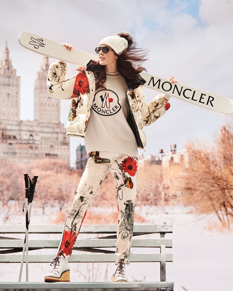 Moncler Caille Floral Print Puffer Jacket, Logo Embroidered Sweatshirt and Floral & Bird Print Straight-Leg Track Pants