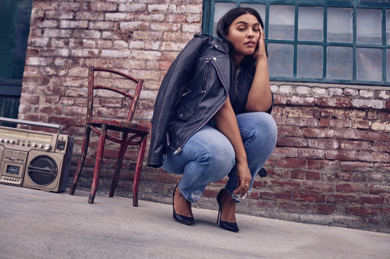 Paloma Elsesser poses in 7 For All Mankind fall-winter 2018 campaign