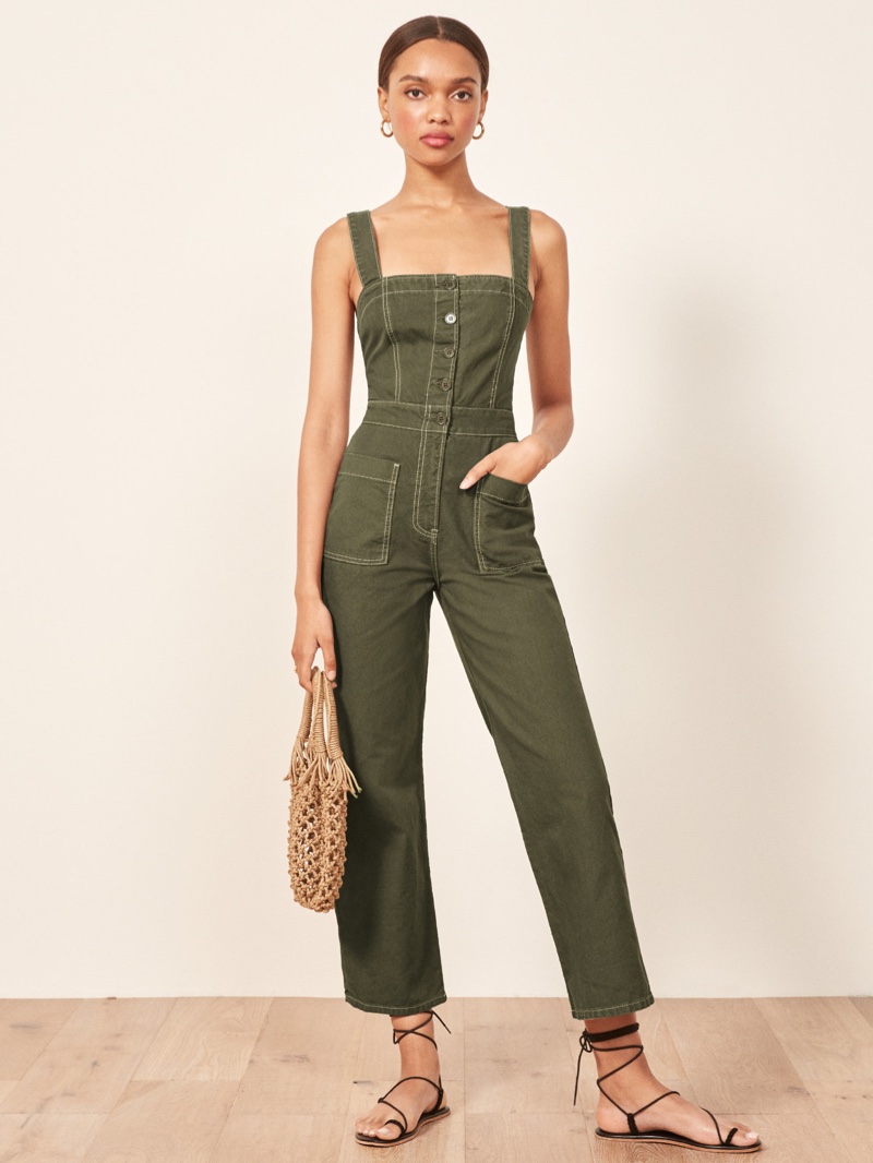 Reformation Amory Jumpsuit in Army $178