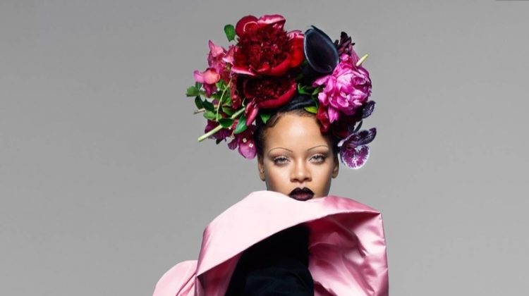 Dressed in pink, Rihanna wears Alexander McQueen tuxedo jacket with Cornelia James lace gloves