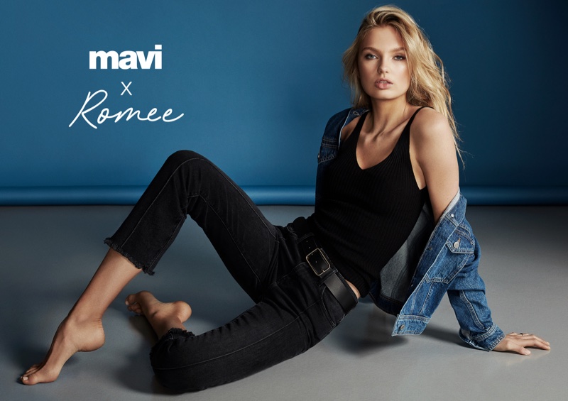 Wearing denim, Romee Strijd fronts Mavi fall-winter 2018 campaign