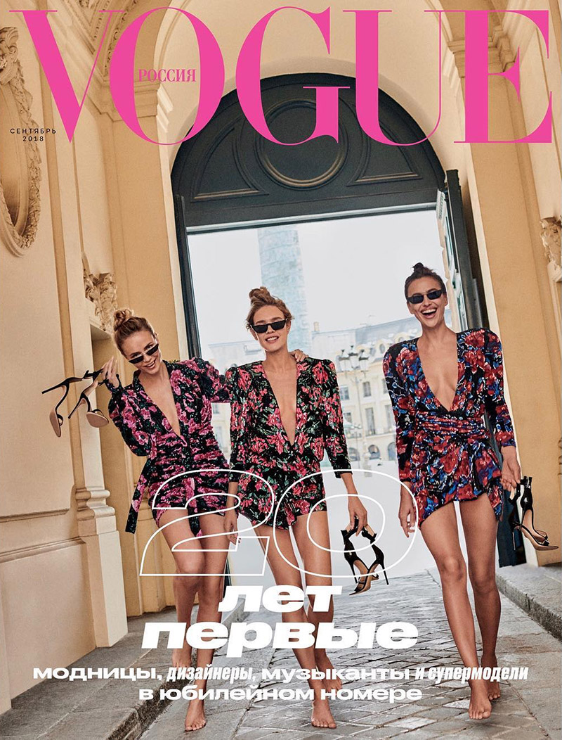 Natasha Poly, Natalia Vodianova and Irina Shayk on Vogue Russia September 2018 Cover