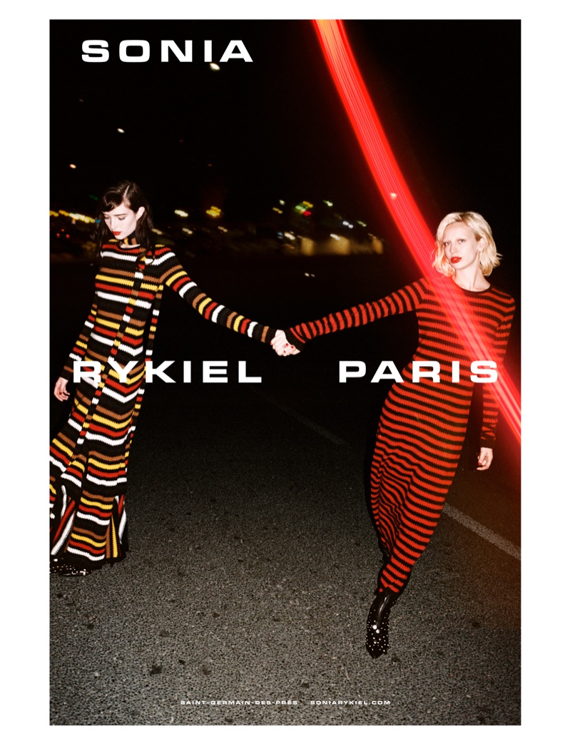 Grace Hartzel and Lili Sumner model knitwear for Sonia Rykiel fall-winter 2018 campaign