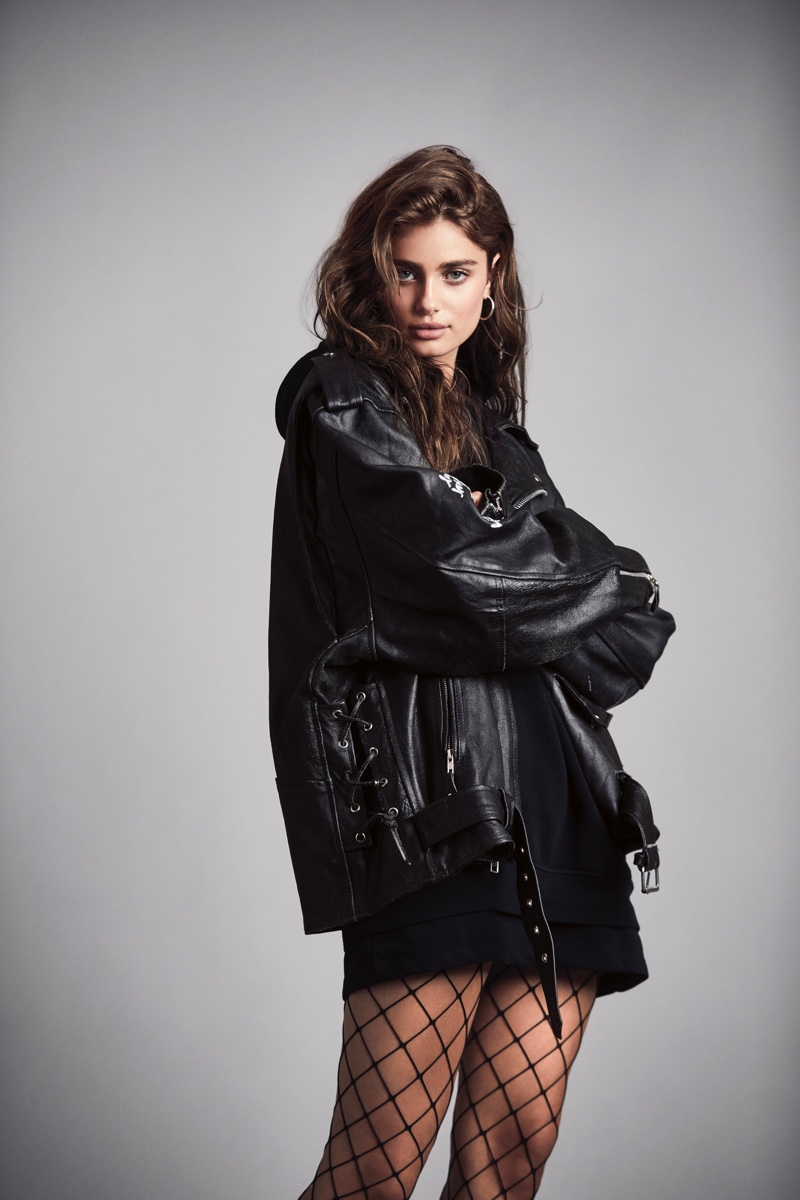 Taylor Hill dresses in all black for Victoria's Secret Tease Rebel fragrance campaign
