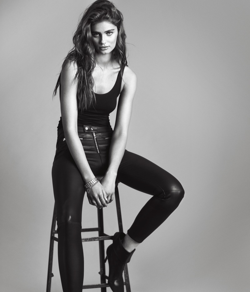 Photographed in black and white, Taylor Hill fronts Victoria's Secret Tease Rebel fragrance campaign
