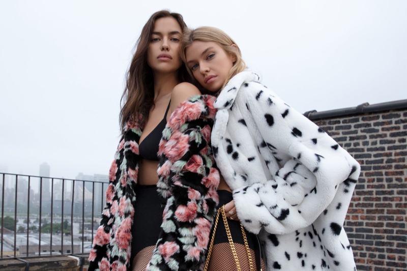 Irina Shayk and Stella Maxwell pose in faux fur jackets for The Kooples fall-winter 2018 campaign