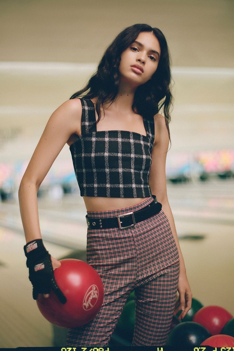 UO Gal Cropped Tank Top and Lola Plaid Kick Flare Pant