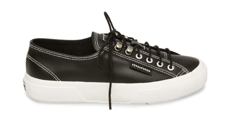 Alexa Chung x Superga LEABRUSHW Sneaker in Black Leather $129