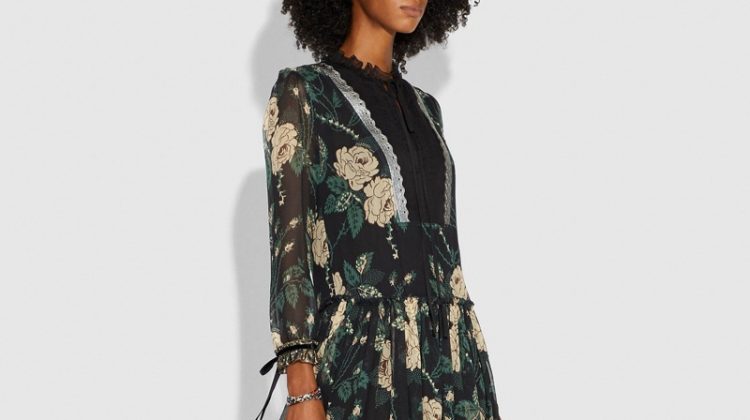 Coach Rose Print Tiered Dress $1,200