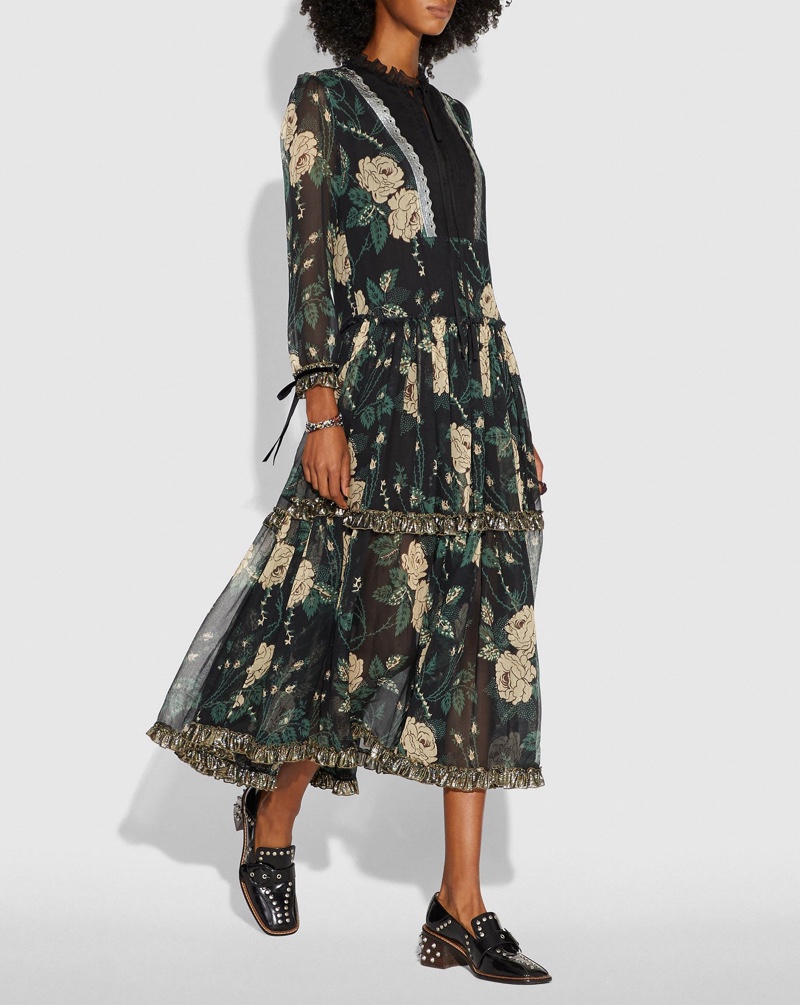 Coach Rose Print Tiered Dress $1,200