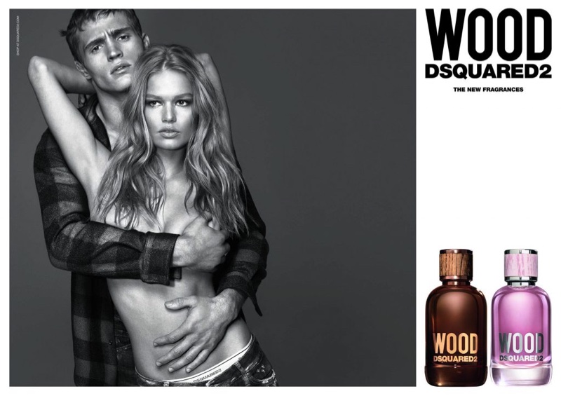 Anna Ewers poses topless with Julian Schneider for DSquared2 Wood fragrance campaign