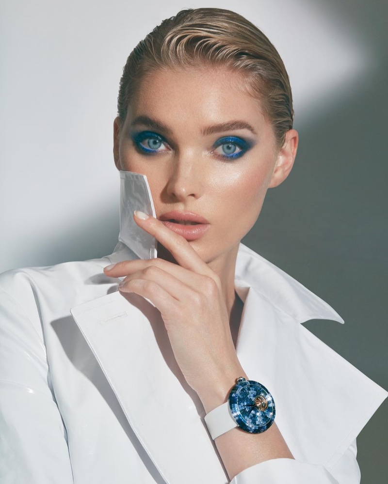 Elsa Hosk wears blue watch in Jacob & Co. campaign