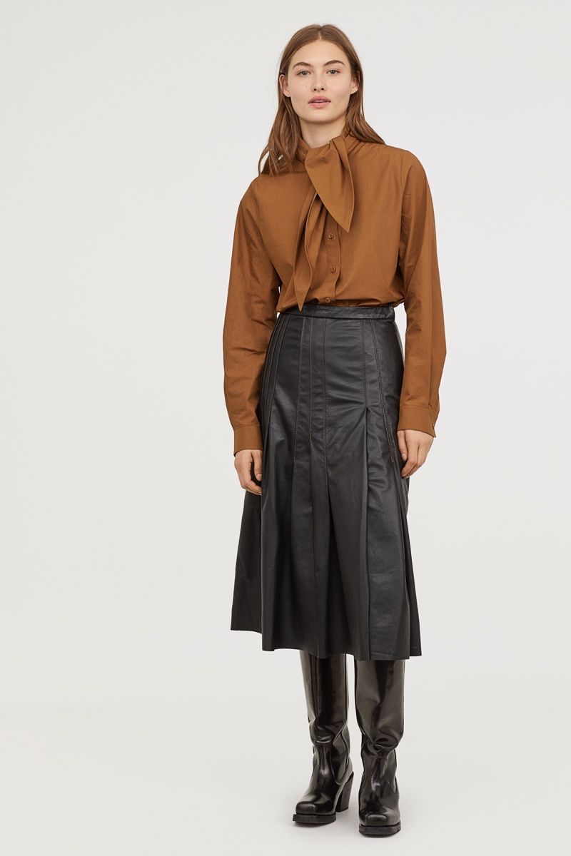 H&M Studio Knee-Length Leather Skirt $299