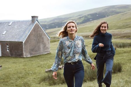 H&M's Latest Collaboration Celebrates British Style Edita Vilkeviciute and Julia Bergshoeff fronts H&M x Morris & Co. campaign