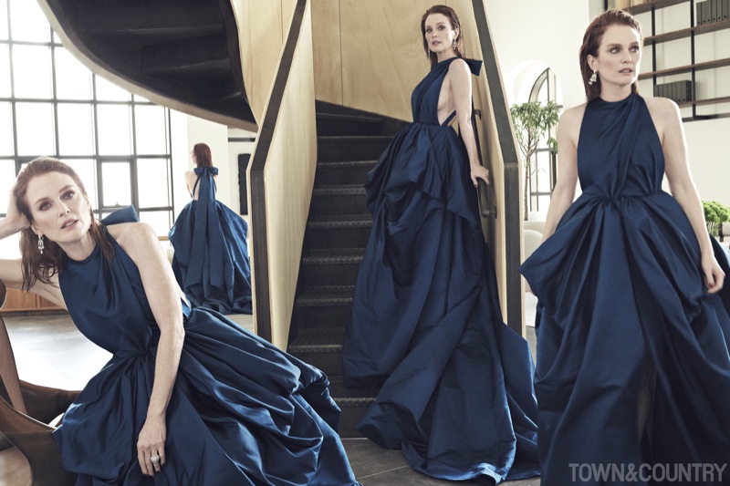 Julianne Moore wears Valentino Haute Couture and Cartier High Jewelry earrings and rings