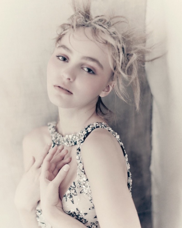 Lily-Rose Depp poses in Chanel embellished dress