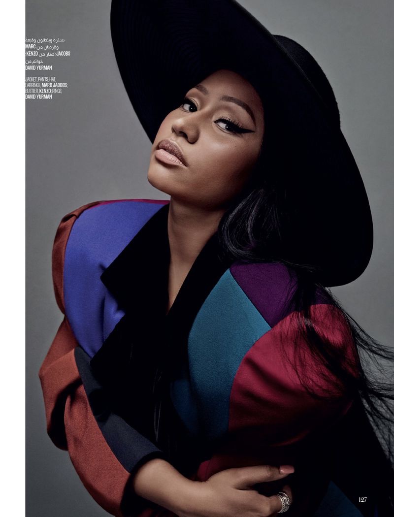 Wearing Marc Jacobs jacket and hat, Nicki Minaj looks ready for her closeup