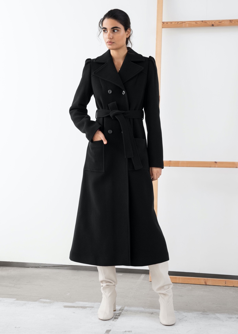 & Other Stories Belted Wool Blend Long Coat $279