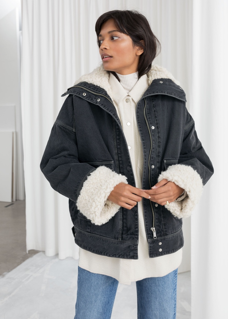 & Other Stories Denim Faux Shearling Jacket $179