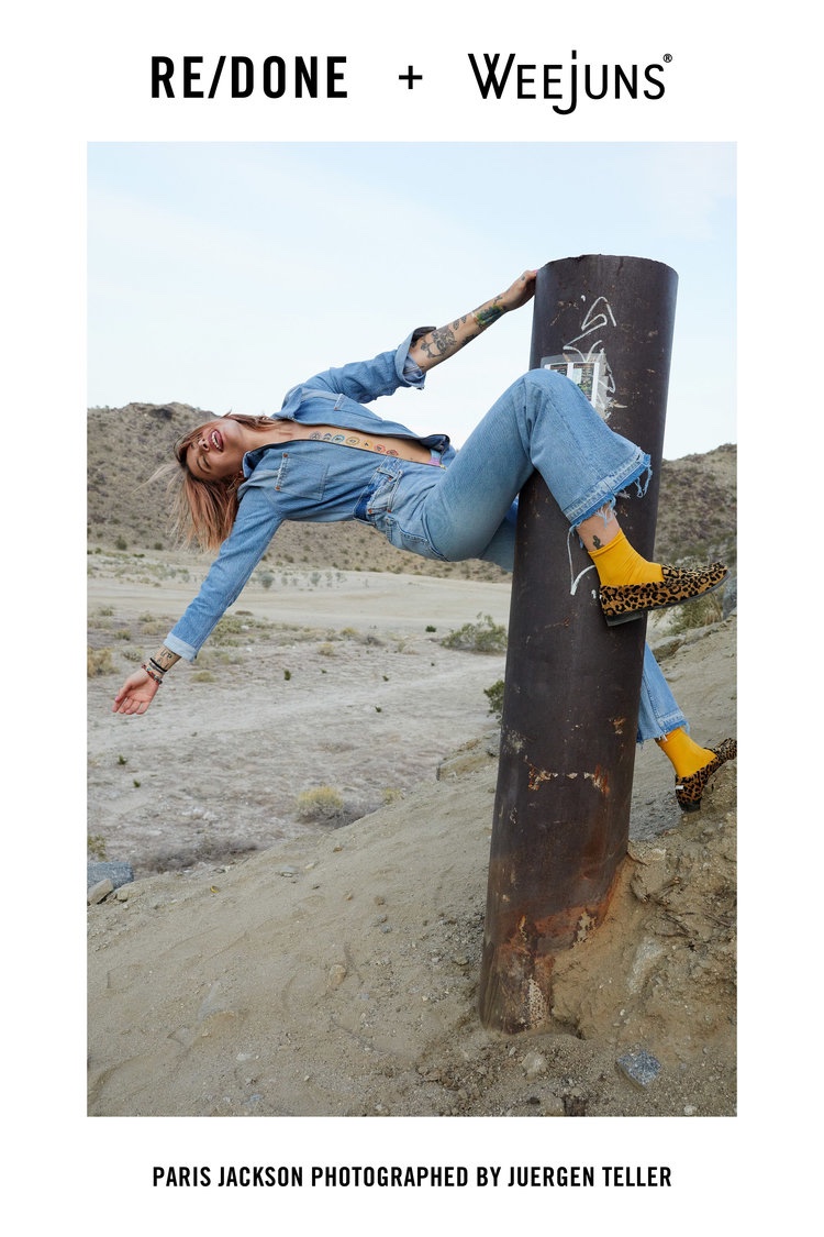 An image from the RE/DONE x Weejuns campaign starring Paris Jackson