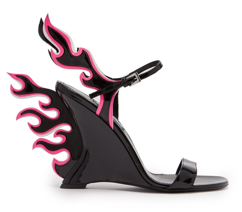 prada flame heels silver