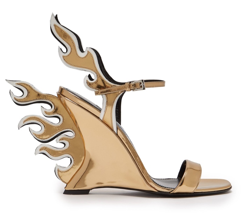 Prada Flame Patent Leather Sandals in Gold $1,100