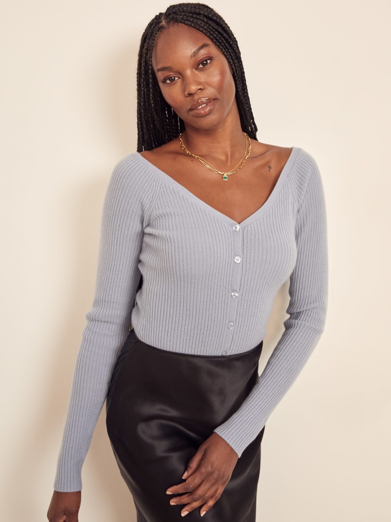 Reformation Faro Deep V in Parisian Blue $198