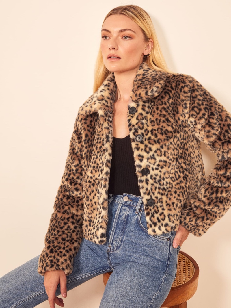 Reformation Hampton Coat in Leopard $248