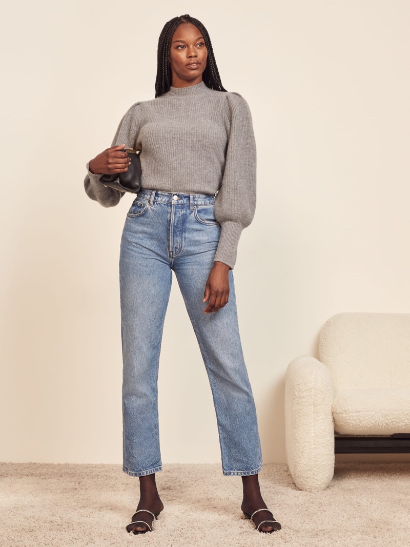 Reformation Perche Ribbed Sweater in Dark Grey $228