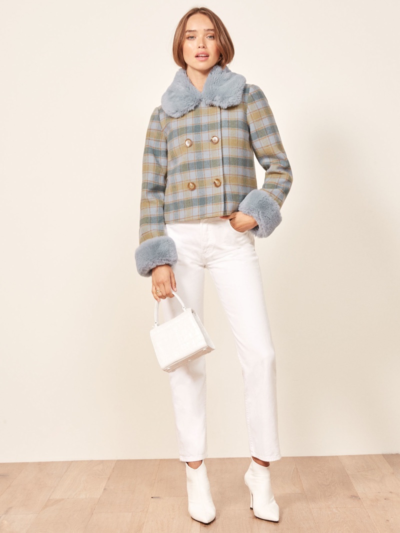 Reformation Templeton Coat in Blue Plaid $288