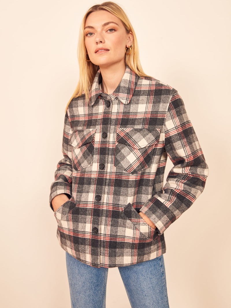 Reformation Woodside Jacket in Charcoal Check $228