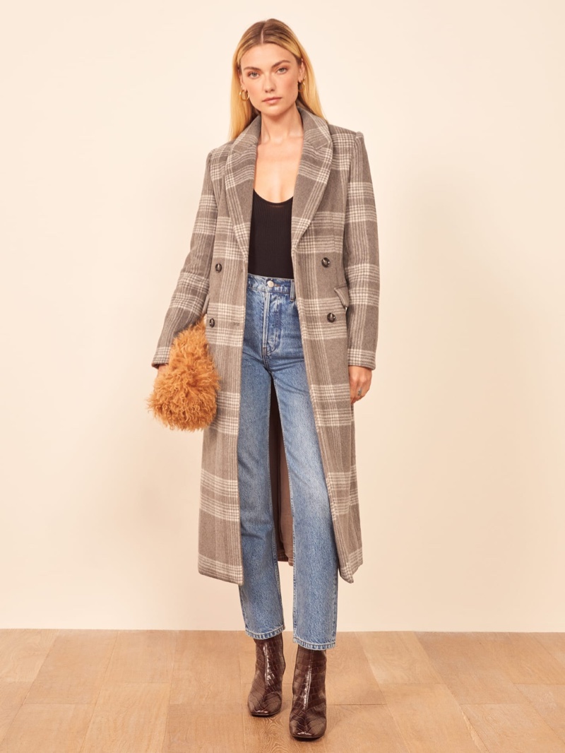 Reformation York Coat in Brown Check $328