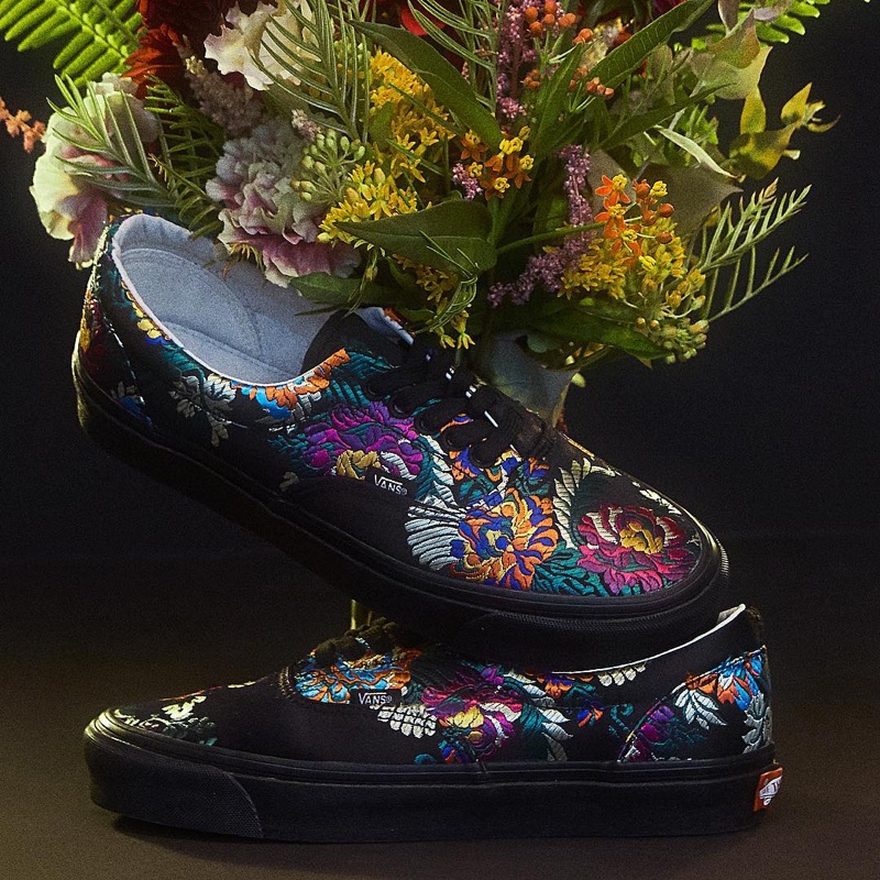 vans slip on satin floral