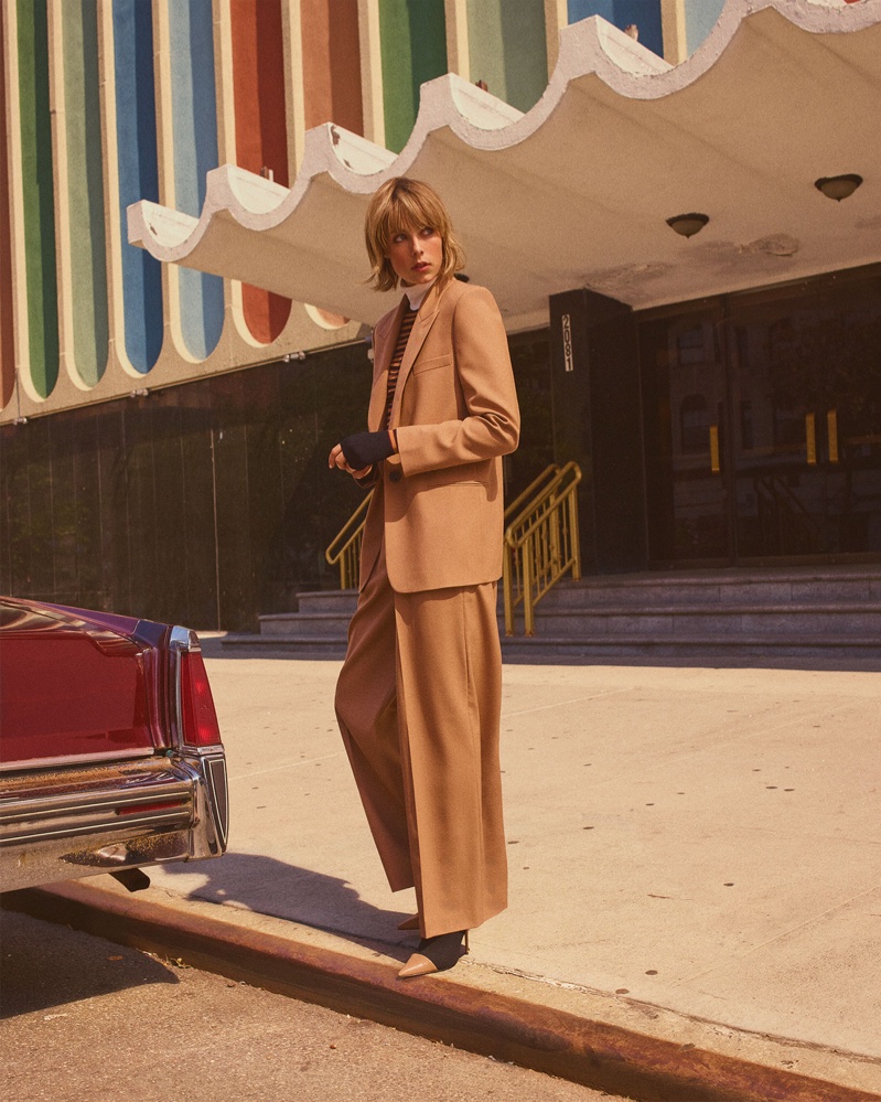 Edie Campbell suits up in Zara 70's Show fall 2018 lookbook