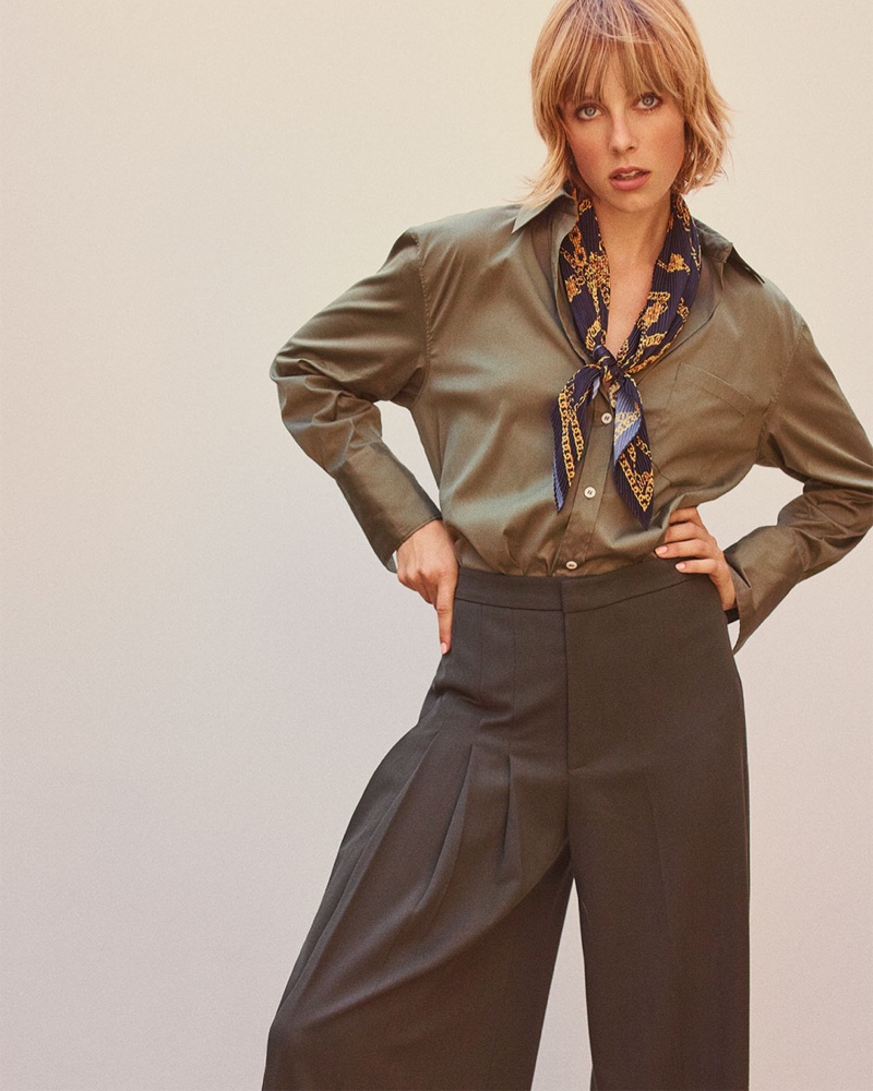 Edie Campbell poses in 1970's inspired styles for Zara fall 2018 lookbook