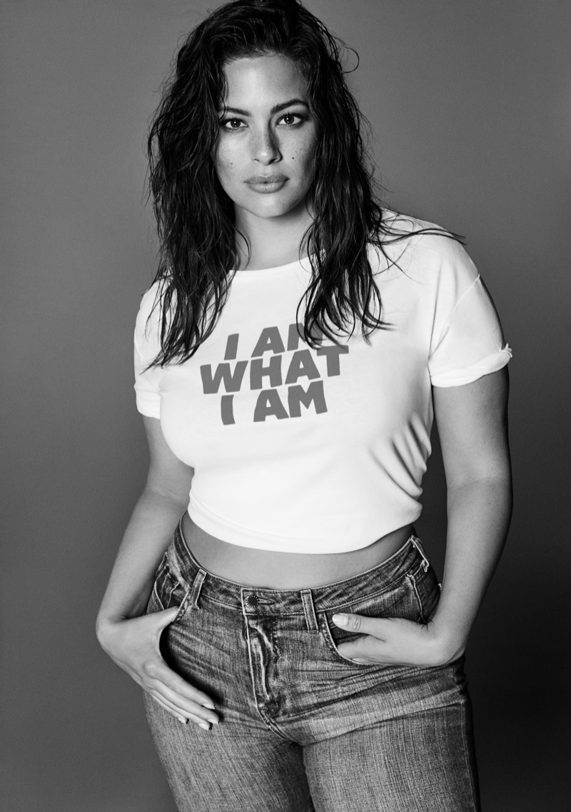 Ashley Graham poses in I Am What I Am t-shirt from Mango