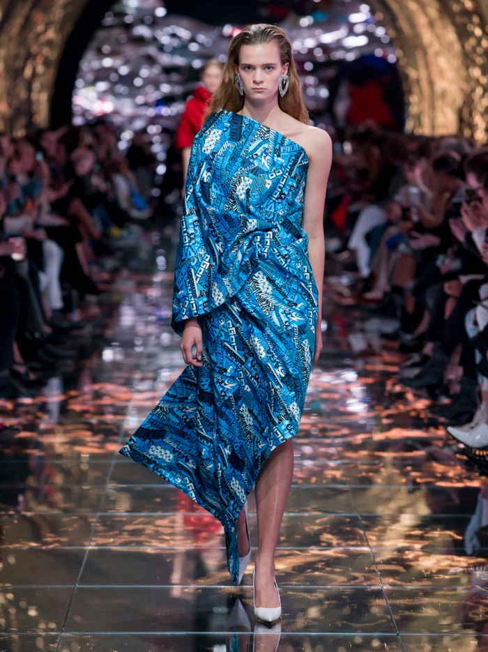 Model on the runway at the Balenciaga fashion show during Spring