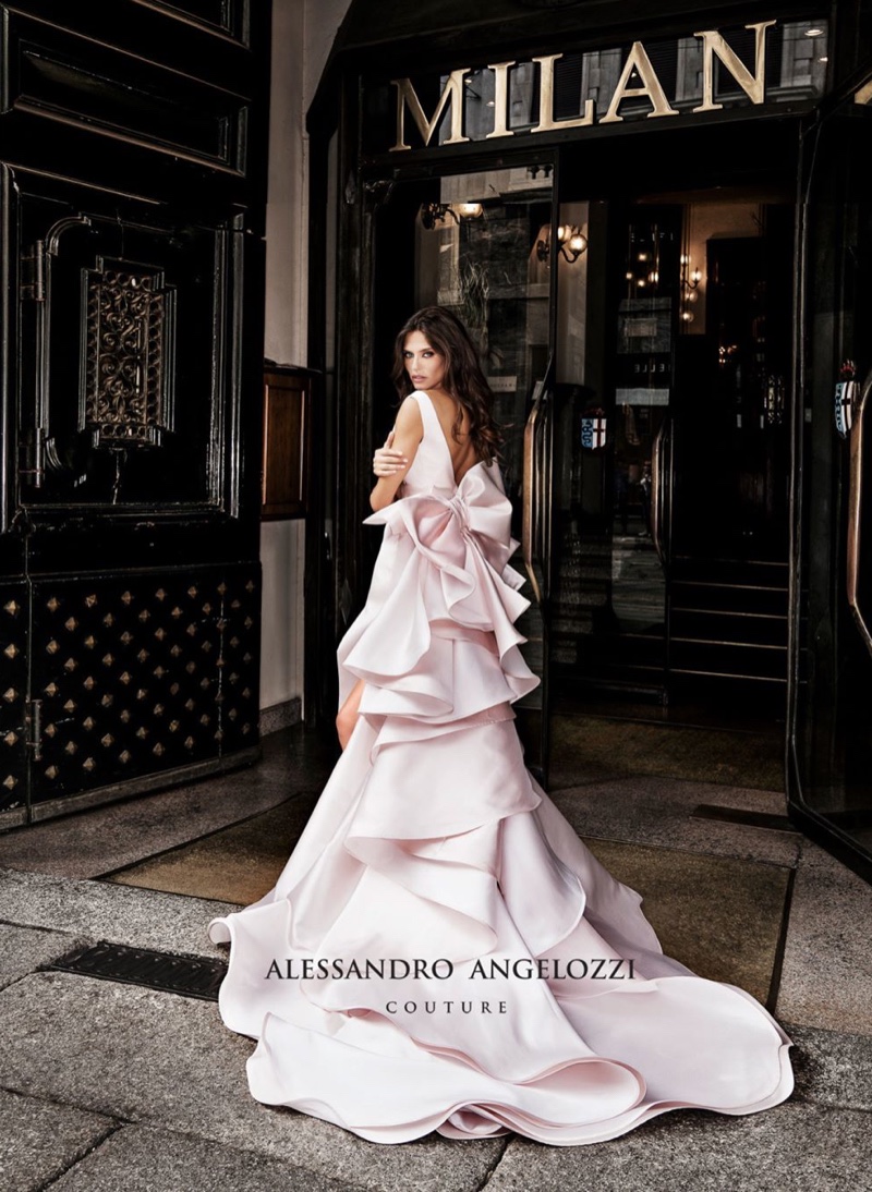 Looking pretty in pink, Bianca Balti fronts Alessandro Angelozzi Couture 2019 Bridal collection campaign
