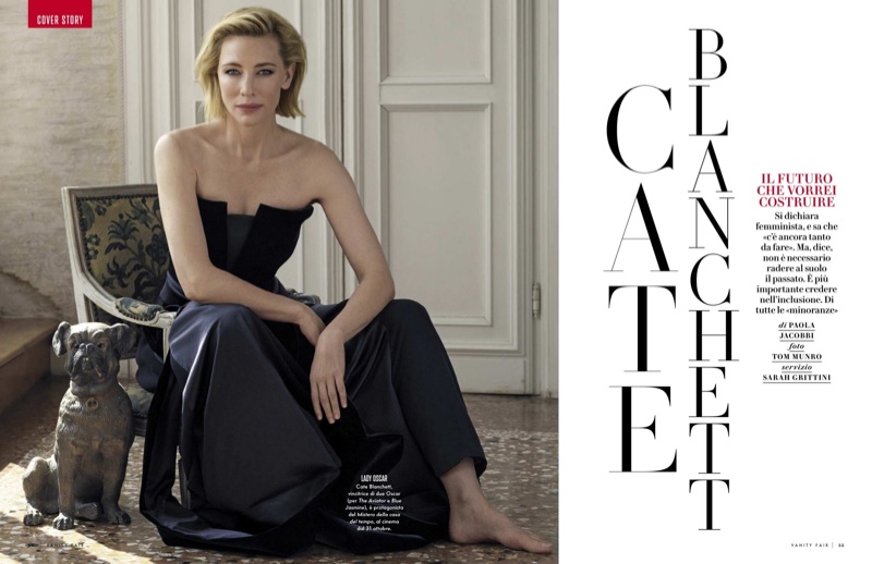 Cate Blanchett poses in blue Giorgio Armani gown