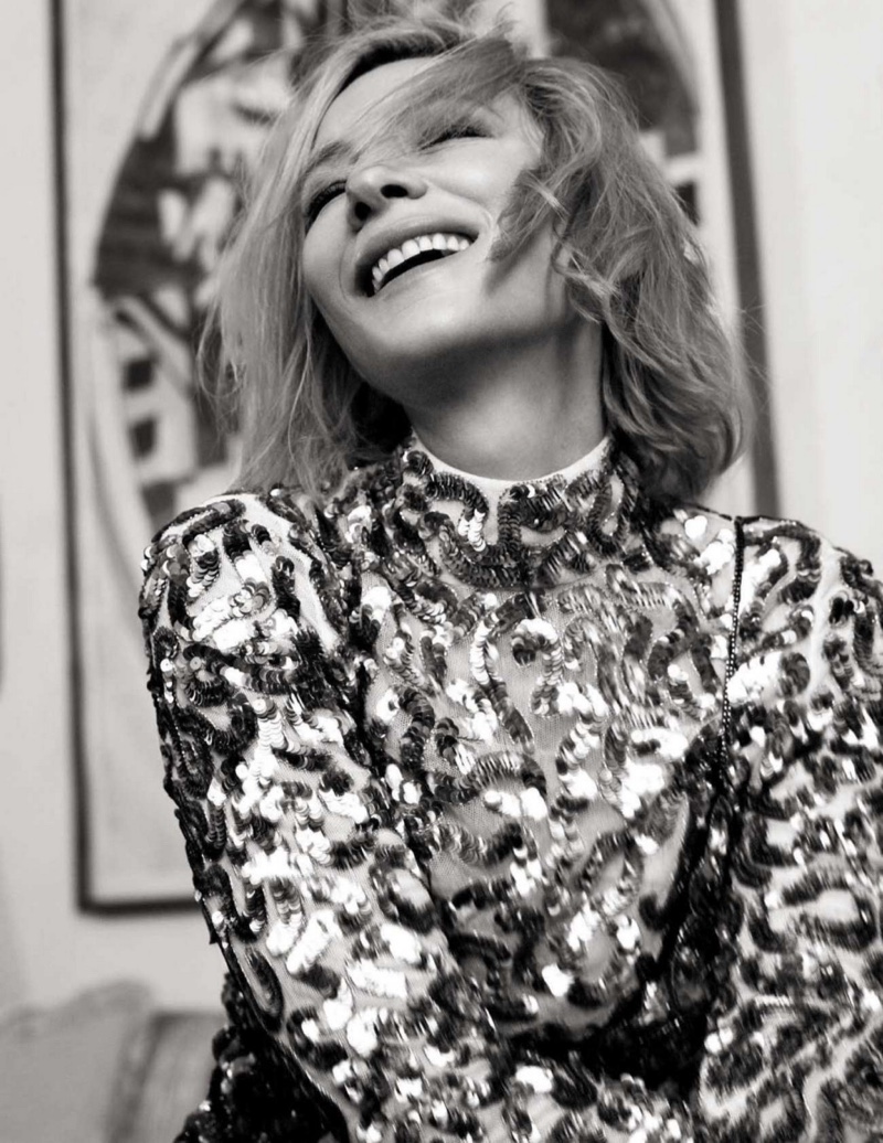 Flashing a smile, Cate Blanchett gets her closeup in this black and white shot